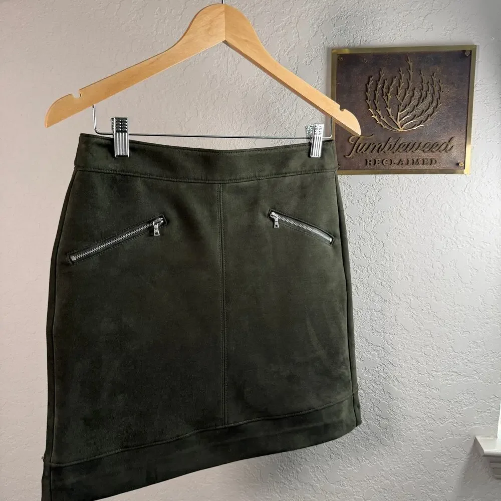 Women's Ann Taylor Loft Olive Green Faux‎ Suede A-Line Mini Skirt Size 4 Petite
